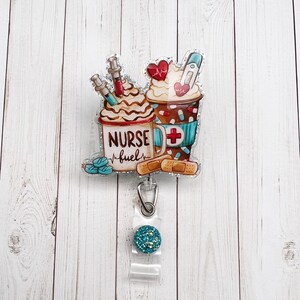 Nurse Fuel Badge Reel | Cute Badge Reel | Glitter Badge Reel | Coffee Badge Reel | ID Badge Holder | Nurse Gift | Caffeine | RN Badge Reel