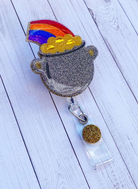 Pot of Gold Badge Reel St. Patrick's Day Badge Reel Holiday Badge Reel  Rainbow Badge Reel Cute Glitter Badge Reel St Paddy Lucky 