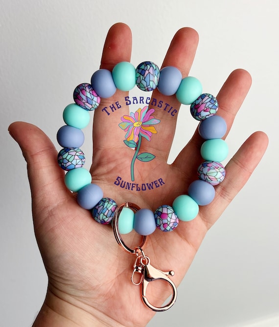 Stained Glass Keychain Wristlet | Silicone Bead Wristlet | Bracelet Keychain | Beaded Keychain | Christmas Gift | Birthday Gift | Key Ring