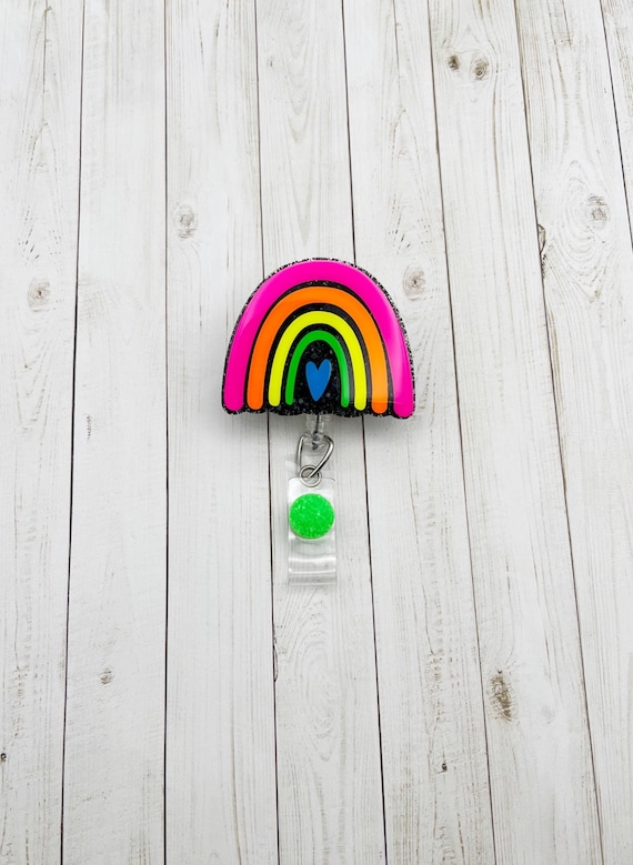 Neon Boho Rainbow Badge Reel | Bright Badge Reel | Glitter Badge Reel | Cute Badge Reel | ID Badge Holder | Nurse Gift | CNA Gift