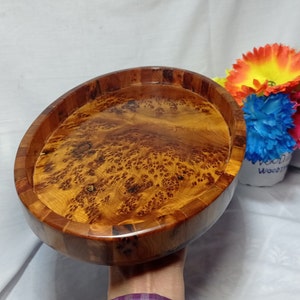 Wooden tray oval made of thuya wood burl, thuya wood handmade Morocco tray oval