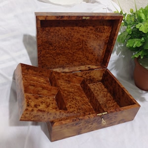 Wooden thuya box, jewellery storage box, box made of thuya wood handmade in Morocco,   storage box thuya burl, big box thuya beautiful