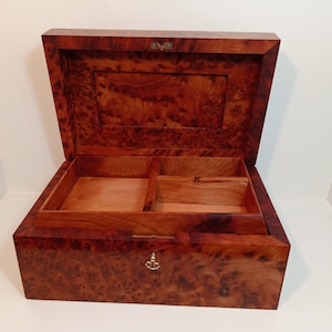 Large box Wood burl JewelryBox Made Of Thuya Burl,Lockable Wood handmade Chest Box With Storage Level,Large Jewelry Organizer Box, best gift