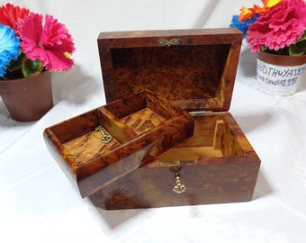 Wooden Jewelry Box Made Of wooden Thuya Burl Lockable Wooden handmade Chest Box Storage Level,Large Jewelry Organizer Box,Decorative Lock