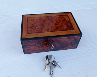 DDP USA Handmade Thuya Wood Jewelry Box, Moroccan Keepsake Box with Lock Elegant Thuya Wood Box Handmade Unique Moroccan Gift
