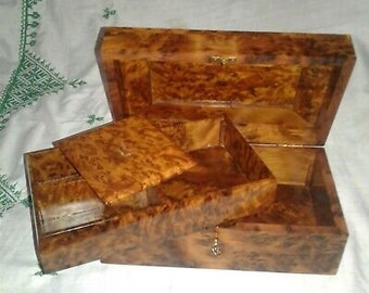 Thuya Burl Wooden Jewelry Box, Lockable Decorative Chest Organizer, Handmade Wood Box Elegant Thuya Wood Box Handmade Moroccan Gift