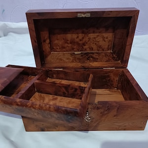 Fast shipping Wooden thuya box, jewellery storage box, box made of thuya wood handmade in Morocco, storage box thuya burl, big box with lock