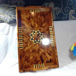 Big tray made of thuya wood burl and lemon & Inlaid With-Mother-Of-Pearl, Hand-Carved best gift thuya wood handmade Morocco tray Rectangular