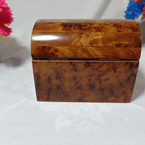 Wooden Jewelry Box, Arched Box Shape, Made Of Thuya Burl, Decorated With Lemon Wood, Best Gift, handmade Morocco