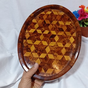 Amazing tray wood handmade Morocco, size 14&quot;×10×1.2&quot; ,  tray wood