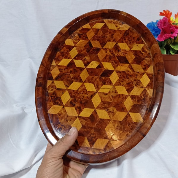 Amazing tray wood handmade Morocco, size 14"×10×3" , tray wood