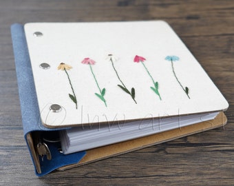 Embroidered Scrapbook, Mini Photo Album, Daisy Hand Embroidery, Rustic Binder, Cottagecore Book, Moms Gift, Wedding Gift for Couple