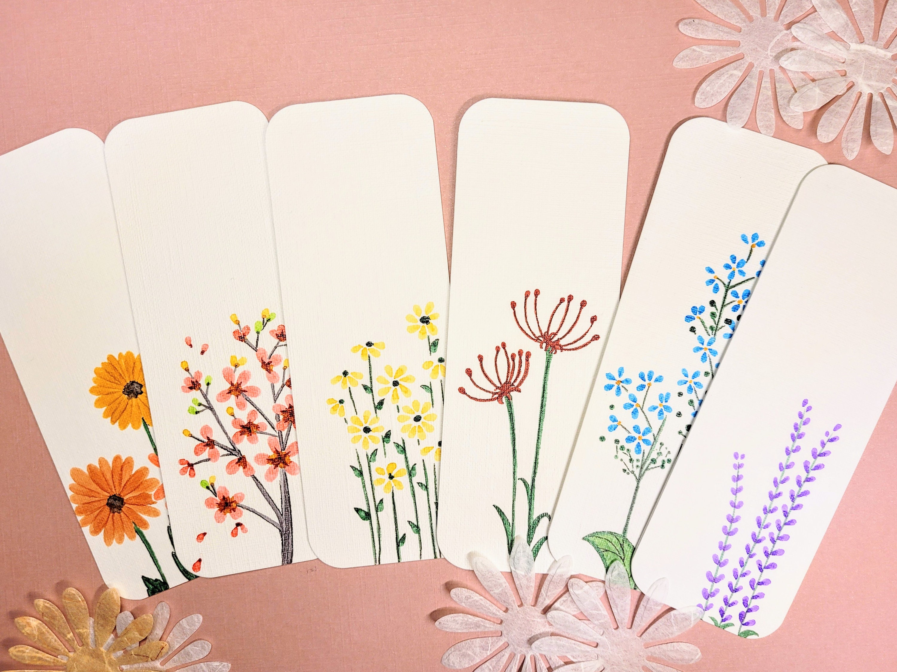 Sets of Handmade Bookmarks Flower Illustrations Minimalism Etsy