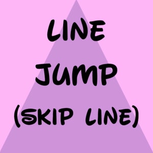 Puede incluir: Un triángulo morado con el texto "LINE JUMP (SKIP LINE)" en negro.