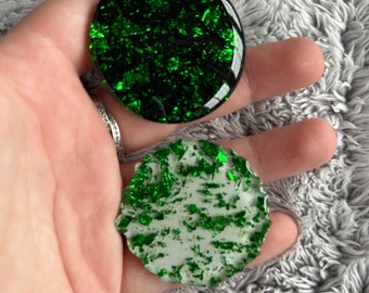 Shiny Green Flake Resin Phone Grips With Black or White Finish | Geode or Round Design | Phone Accessory Gifts | Handmade