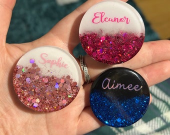 Personalised Resin Phone Grips With Any Name / Any Colour Glitter