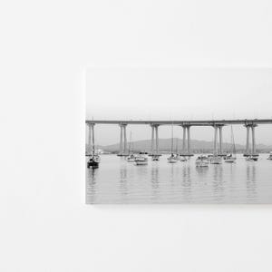 Coronado Island Black and White Poster, San Diego Photo, California Beach Print, Point Loma, Nautical, Beach House Decor, Marina Boats