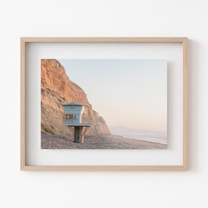 Torrey Pines State Beach Print, Lifeguard Tower, San Diego Wall Art, Pastel Photography, Coastal Beach House Decor, Boho Interior