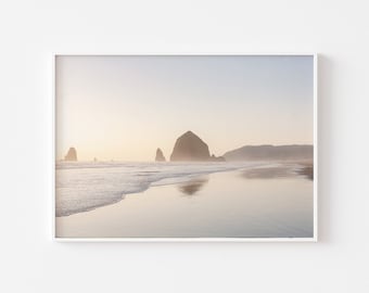 Foto del atardecer en Haystack Rock, impresión costera de Cannon Beach (descarga digital)