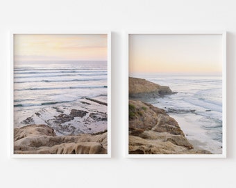 Sunset Cliffs Ocean Print Set, San Diego Wall Art, La Jolla Photography, Beach House Interior, Coastal Boho Decor