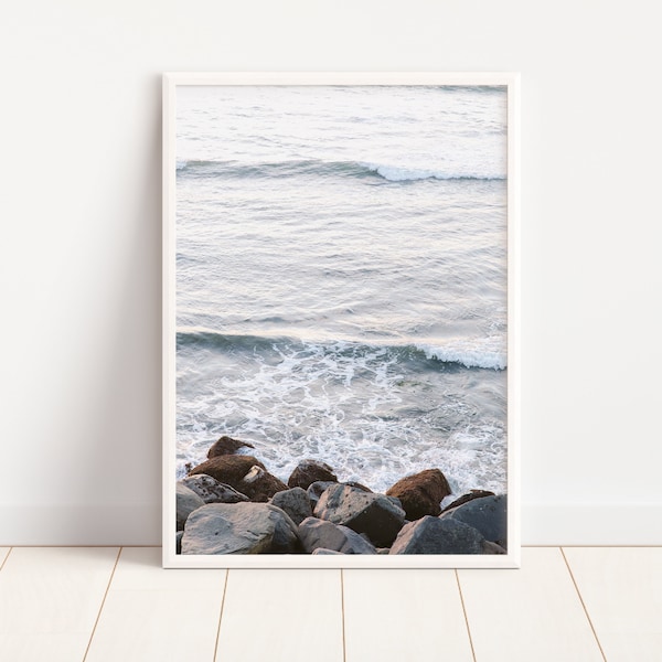 Sunset Cliffs Photo, Ocean Waves Print, San Diego Wall Art, Pastel Photography, Beach Coastal Decor