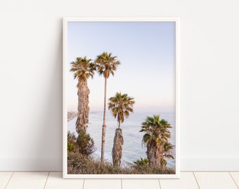 Swami's Beach Palm Tree Photo, Encinitas Pastel Photography, Surfer San Diego Art, Southern California Ocean, Beach House Interior, Coastal