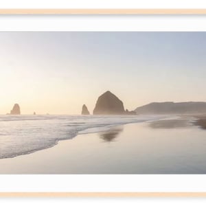 Haystack Rock Framed Print, Cannon Beach, Oregon Coast, Pacific Northwest, Pastel Sunset Photography, Ocean Waves, Surfing