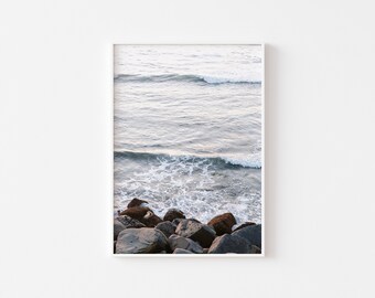 Impresión del atardecer en los acantilados de San Diego, fotografía de olas costeras (descarga digital)
