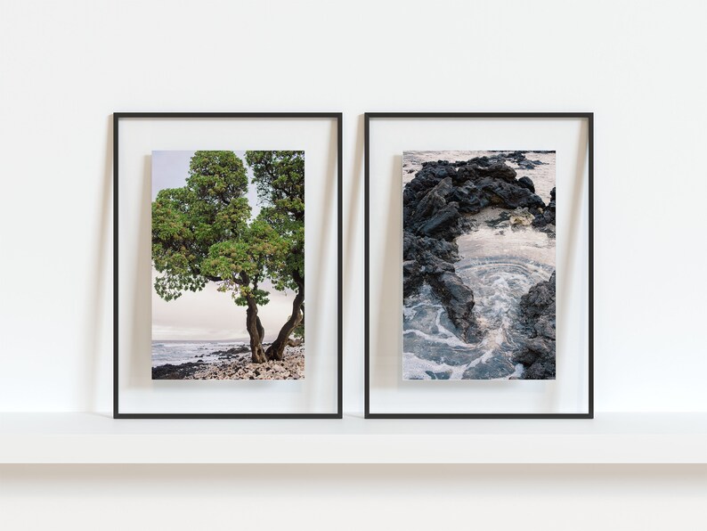 Set of 2 Hawaii Digital Prints, Coastal Home Decor, Hawaii Digital Print, Kona Wall Art, Big Island Print, Ocean Print, Hawaii Beach Print image 1