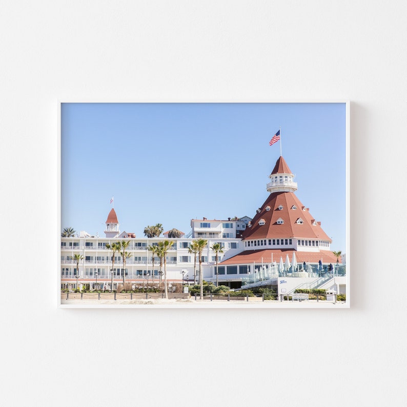 Del Coronado Hotel Tower Wall Art, San Diego Print, Pastel Photography, Coronado Island, Beach House Interior, Coastal Boho Decor image 1