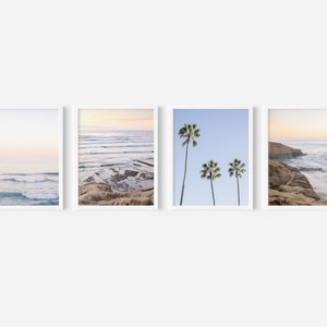 San Diego Sunset Cliffs Print Set, Coastal Decor, Pastel Photography, California Ocean Waves, Boho Interior, La Jolla image 1