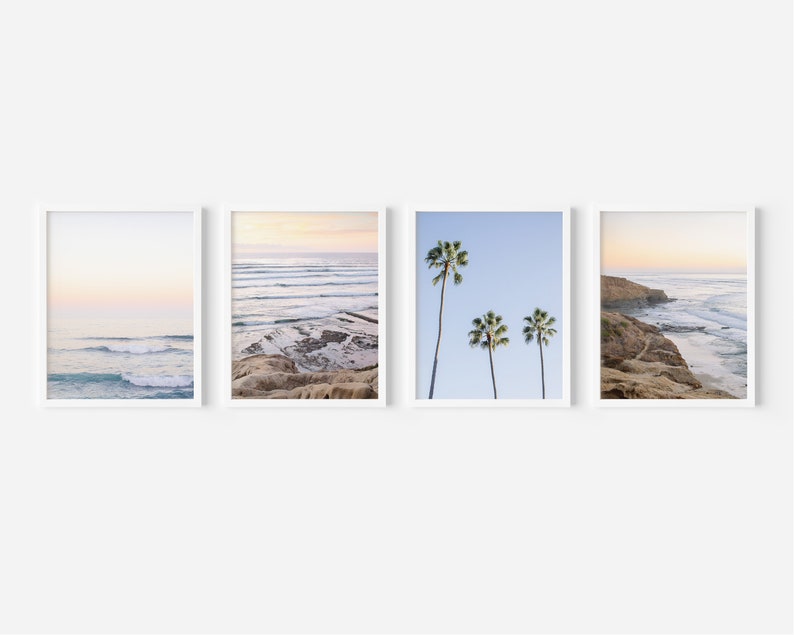 San Diego Sunset Cliffs Print Set, Coastal Decor, Pastel Photography, California Ocean Waves, Boho Interior, La Jolla image 1
