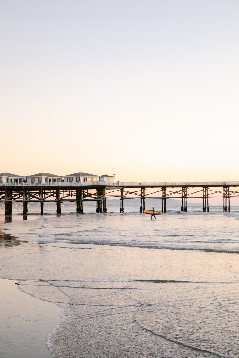 San Diego Set of Three Photos, Pacific Beach Lifeguard Tower Wall Art, California Ocean Pier, Beach House Interior, Pastel Photography image 4