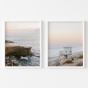 Impresión de los acantilados del atardecer de San Diego, Torre de salvavidas costera (descarga digital)