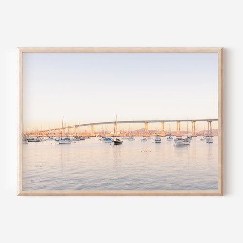 Art mural pont de l'île de Coronado, affiche de San Diego, hôtel Del Coronado, maison de plage, décoration côtière, marina