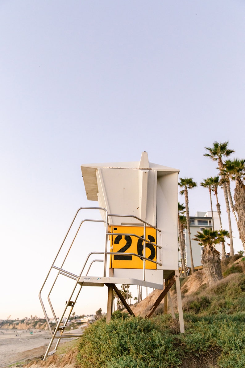 San Diego Set of Three Photos, Pacific Beach Lifeguard Tower Wall Art, California Ocean Pier, Beach House Interior, Pastel Photography image 2