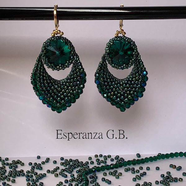 Emerald Feather Earrings Tutorial, beading tutorial beading beading pattern instant download PDF beaded earrings seed bead tutorial