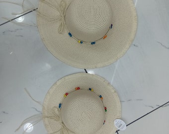 Girl Hats Nautical Straw Hats Panama Hats Custom Straw Hats Mommy & Me Matching Hats Beach Hats Matching Earrings and Bracelet for Mom