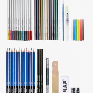 51 - Piece Drawing Black and Color Pencil Sketch Art Set For Artists, Beginners, Adults