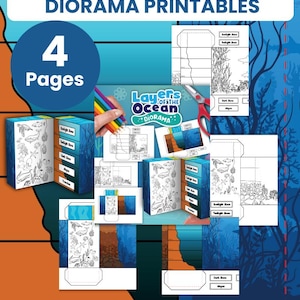May include: A printable PDF diorama set showcasing 3D layers of the ocean. The design includes four pages with illustrations of marine life and ocean zones. The text includes "3D Layers of the Ocean Diorama Printables" and "Printable PDF | Instant Download."