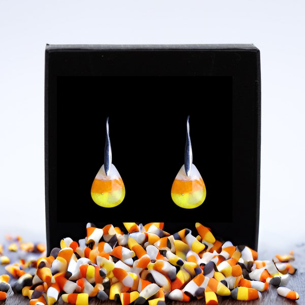 Candy Corn Glass Drop Earrings - Halloween Limited Edition Jewelry - Handmade Autumn Fashion Accessories