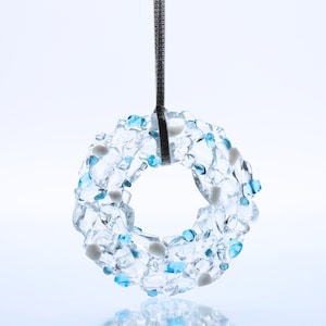 Artglas Frost Wreath. Fused/Kiln-Fired Glass Ornament, suncatcher/pendant. Handmade in Markham, Ontario.