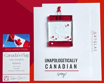 Fused Glass Canadian Flag Ornament – Handmade Keepsake Card