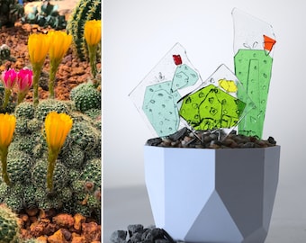 Fused Glass Garden Stake: Little Prickly Pear Cactus, Canadian Succulent and Wildflower Collection.