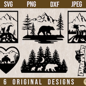 Pacote Bear SVG, Grizzly bear svg, Bear SVG Silhouette, Mama Bear svg, Baby Bear svg, Bear dxf, arquivos cortados a laser, arquivos cortados de urso, Bear svg,