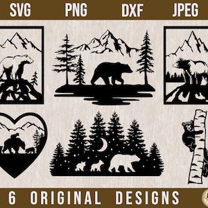 Bear SVG Bundle, Grizzly bear svg, Bear SVG Silhouette, Mama Bear svg, Baby Bear svg, Bear dxf, Lasercut files, Bear cut files,Bear svg,