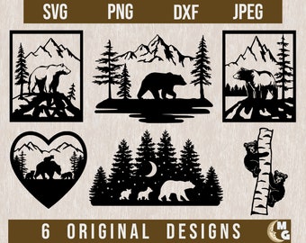 Bear SVG Bundle, Grizzly bear svg, Bear SVG Silhouette, Mama Bear svg, Baby Bear svg, Bear dxf, Lasercut files, Bear cut files,Bear svg,