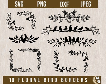 Corner Floral Frame Bundle SVG, Bird Frame Border svg, Floral Borders Clipart, Floral Frame SVG, Bird svg, Hummingbird svg, Wedding svg,