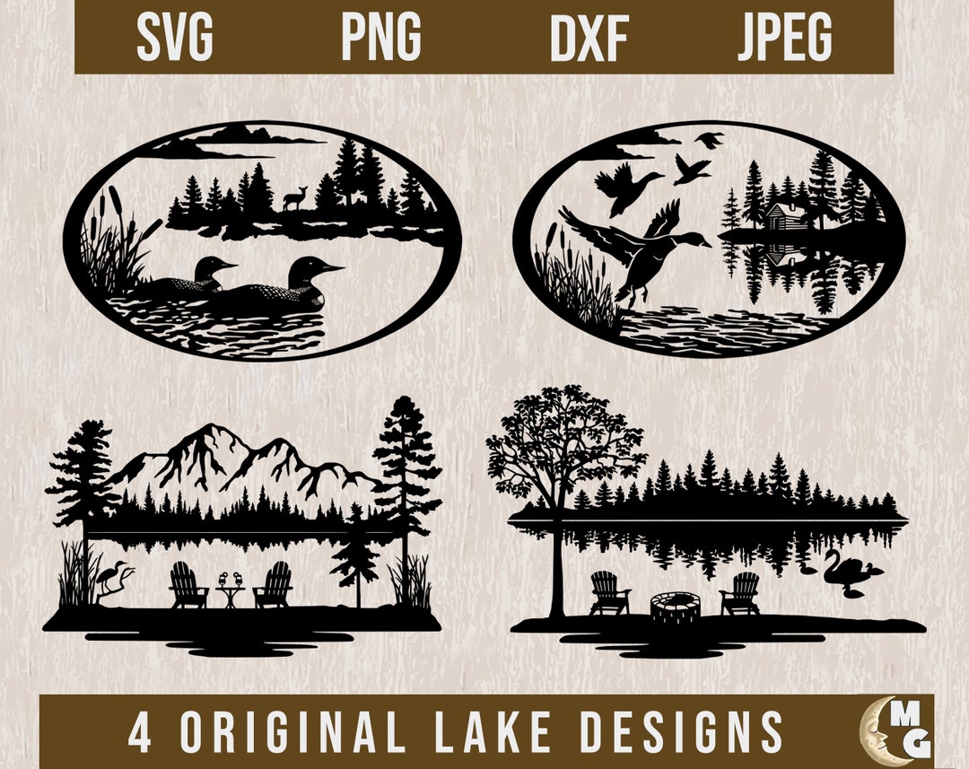 Lake Scene Silhouettes SVG Bundle, Lake Scene Silhouette, Lake Life Svg