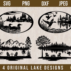 Lake Scene Silhouettes SVG Bundle, Lake Scene Silhouette, Lake Life svg, Lake House svg, Loon SVG,Duck Hunting svg,Laser Cut Files,Cabin SVG